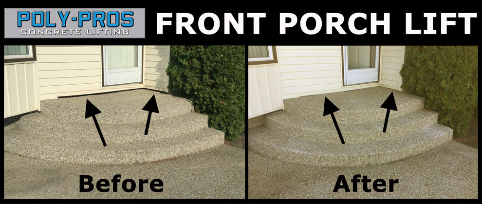 Lifting a Concrete Front Porch with Polyurethane Before and After