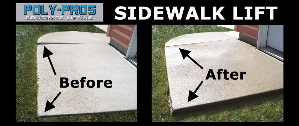 Lifting a Concrete Sidewalk with Polyurethane Before and After